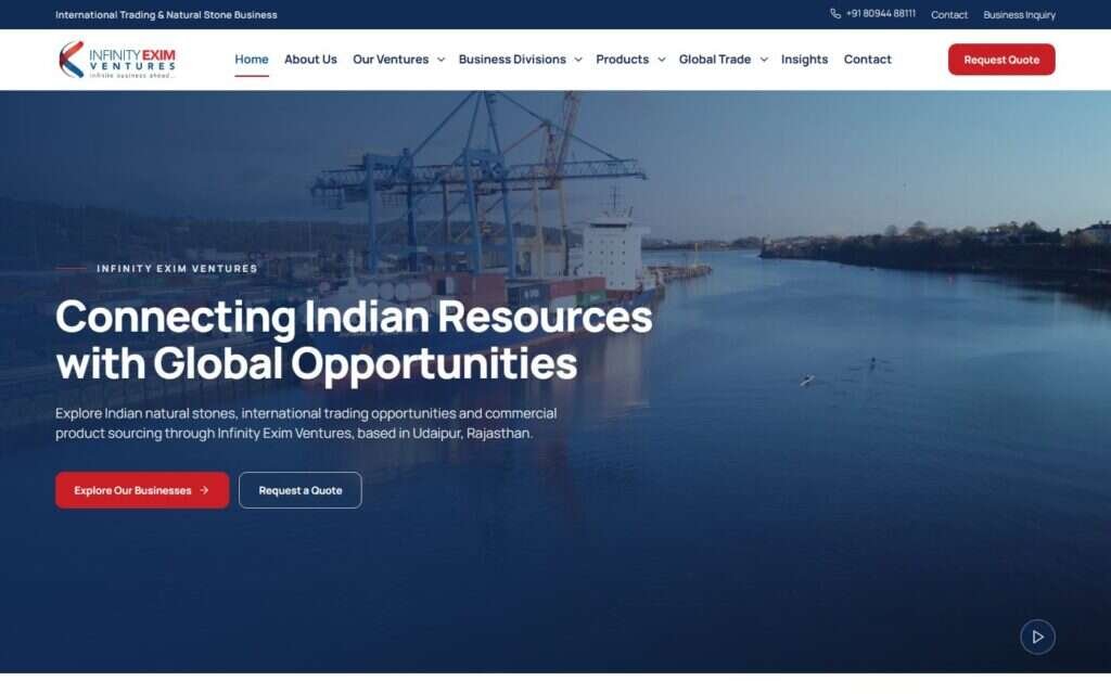Infinity Exim Ventures website screenshot