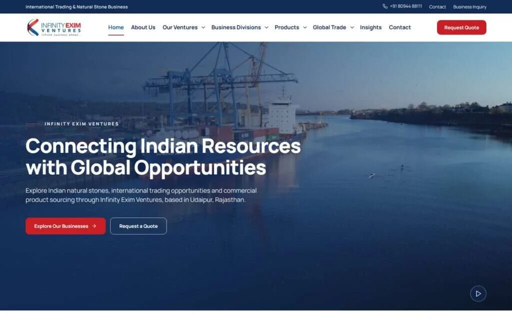 Infinity Exim Ventures website screenshot