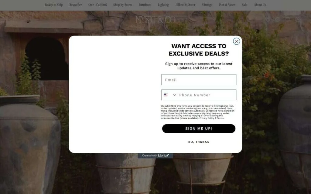 Mysig website screenshot