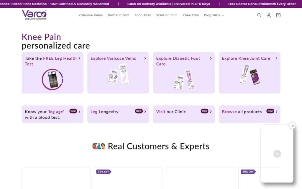 Varco Leg Care website screenshot