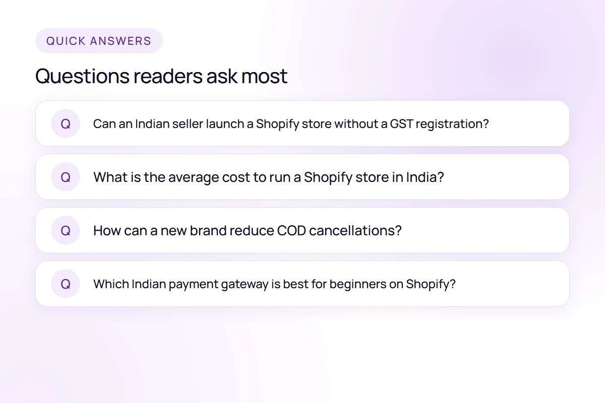 Common reader questions answered in: Shopify Store Setup Checklist for First-Time Indian Sellers